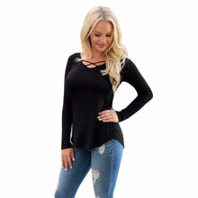 Women Casual T-Shirts Tops Solid Front Cross Loose Long Sleeve tee shirt femme camisetas mujer IMY66