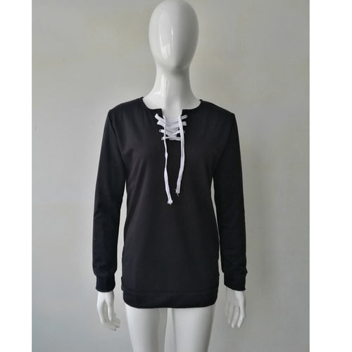 Women Clothing Lace-up Tee Shirts femme Long Sleeve Pullover Tops Casual Bandage T-shirt camisetas y tops IMY66