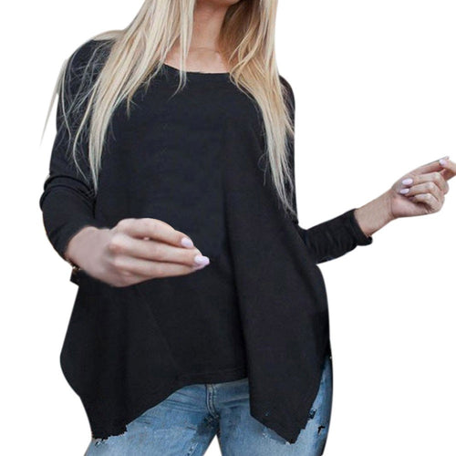 Women Clothing Sexy Off The Shoulder Irregular Loose Long Sleeve Casual Tops Tee Shirts camisas femininas IMY66