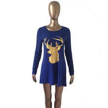 Women Dress Ladies Casual Round Collar Elk Long Sleeve Party Mini Dress vestidos feminino IMY66