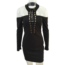 Women Dress Lace Up Style Sexy Off Shoulder Bandage Bodycon Long Sleeve Party Mini Dress vestido feminino IMY66