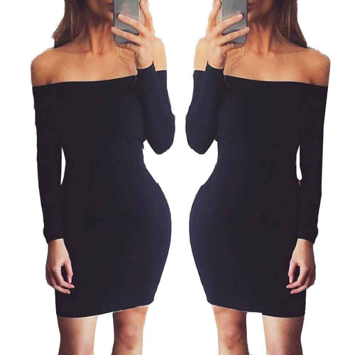 Women Dress Sexy Off Shoulder Strapless Bandage Dress Long Sleeve Slim Party Dress vestidos feminino IMY66