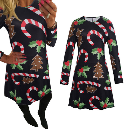 Women Dress Ladies Casual Print Swing Dress Long Sleeve Flared Party Dresses vestidos femininos IMY66