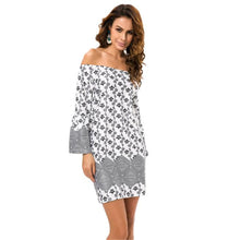 Women Dress Sexy Off Shoulder Dresses Boho Flare Sleeve Print Short Party Mini Dresses vestidos femininos IMY66