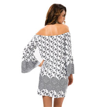 Women Dress Sexy Off Shoulder Dresses Boho Flare Sleeve Print Short Party Mini Dresses vestidos femininos IMY66