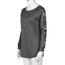 Women Floral Splice Printing T-Shirts Long Sleeve O Neck Pullover Tops T-Shirt Tee shirt femme camisetas y tops IMY66