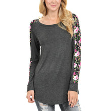 Women Floral Splice Printing T-Shirts Long Sleeve O Neck Pullover Tops T-Shirt Tee shirt femme camisetas y tops IMY66