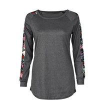 Women Floral Splice Printing T-Shirts Long Sleeve O Neck Pullover Tops T-Shirt Tee shirt femme camisetas y tops IMY66