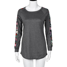 Women Floral Splice Printing T-Shirts Long Sleeve O Neck Pullover Tops T-Shirt Tee shirt femme camisetas y tops IMY66