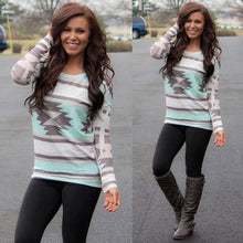 Women Geometry Printing T-Shirts Casual Long Sleeve O Neck Pullover Cotton Tee Shirt camisetas y tops IMY66