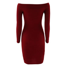 Women Knitted Sweater Dress Lady Sexy Off Shoulder Package Hip Pencil Long Maxi Dress vestidos femininos IMY66