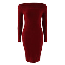 Women Knitted Sweater Dress Lady Sexy Off Shoulder Package Hip Pencil Long Maxi Dress vestidos femininos IMY66