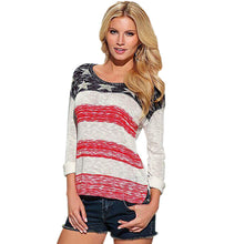 Women Knitted Sweaters Stripe Stars Long Sleeve Loose Knit Casual Tee Tops Sweaters Pullovers pull femme IMY66