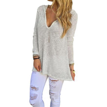 Women Knitted Sweaters Womens Sexy V Neck Long Sleeve Hooded Knitwear Shirt Casual Loose Tops Pullover pull femme IMY66