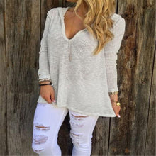 Women Knitted Sweaters Womens Sexy V Neck Long Sleeve Hooded Knitwear Shirt Casual Loose Tops Pullover pull femme IMY66