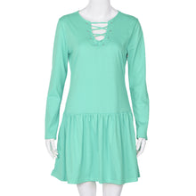 Women Long Sleeve Dress Sexy V Neck Lace Up Bandage Flounced Casual Party Mini Bodycon Dress Vestidos Femininos IMY66