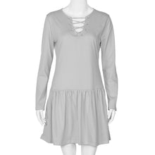 Women Long Sleeve Dress Sexy V Neck Lace Up Bandage Flounced Casual Party Mini Bodycon Dress Vestidos Femininos IMY66