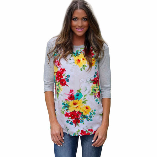 Women Long Sleeve Floral Printing Patterns Tops Casual Round Neck Tops Shirt Blouse Blusas feminina IMY66