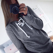 Women Long Sleeve Sweatershirts Solid Casual Lace-up Pullover Tee Shirts femme camisetas y tops IMY66
