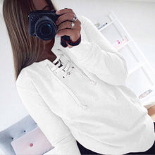 Women Long Sleeve Sweatershirts Solid Casual Lace-up Pullover Tee Shirts femme camisetas y tops IMY66