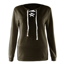 Women Long Sleeve Sweatershirts Solid Casual Lace-up Pullover Tee Shirts femme camisetas y tops IMY66