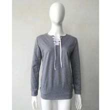 Women Long Sleeve Sweatershirts Solid Casual Lace-up Pullover Tee Shirts femme camisetas y tops IMY66