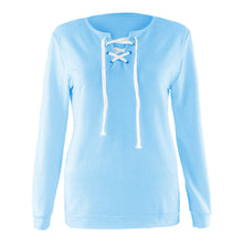 Women Long Sleeve Sweatershirts Solid Casual Lace-up Pullover Tee Shirts femme camisetas y tops IMY66