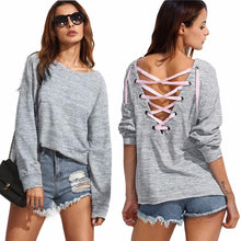 Women Long Sleeve T-Shirts Sexy O Neck Back Lace Up Bandage Sweatershirt Tops Tee Shirts femme camisetas y tops IMY66