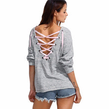 Women Long Sleeve T-Shirts Sexy O Neck Back Lace Up Bandage Sweatershirt Tops Tee Shirts femme camisetas y tops IMY66