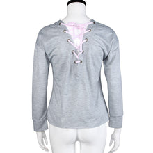 Women Long Sleeve T-Shirts Sexy O Neck Back Lace Up Bandage Sweatershirt Tops Tee Shirts femme camisetas y tops IMY66