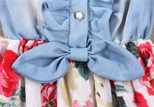 Baby Girl Kids Casual Clothing Tutu Dress Printed Flowers Denim Patchwork Princess Party Dress IMY66