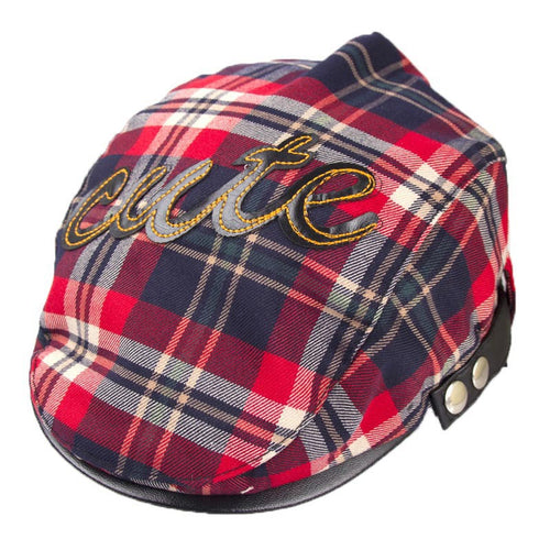 Baby Kids Toddler Plaid Beret Cap Cabbie Casquette Flat Peaked Hat Cap IMY66