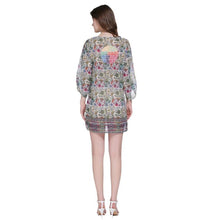 Baroque Colorful Flower Print Tie Neck One Piece Half Sleeve Shift Dress Ethnic Gypsy Women Hippie Boho Street femme IMY66