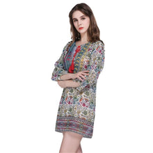 Baroque Colorful Flower Print Tie Neck One Piece Half Sleeve Shift Dress Ethnic Gypsy Women Hippie Boho Street femme IMY66