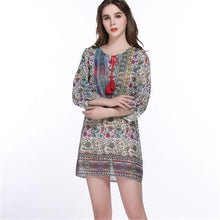 Baroque Colorful Flower Print Tie Neck One Piece Half Sleeve Shift Dress Ethnic Gypsy Women Hippie Boho Street femme IMY66