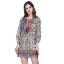 Baroque Colorful Flower Print Tie Neck One Piece Half Sleeve Shift Dress Ethnic Gypsy Women Hippie Boho Street femme IMY66