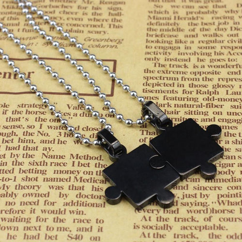 Mens Women Couple Stainless Steel Puzzle Pendant Necklace Lovers' Pendant Perfect 1pair IMY66