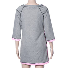 Black Friday deals Women Casual Three Quarter Sleeve Elegant Pink Grey Hit Color Loose Tee Shirt Tops Dress IMY66