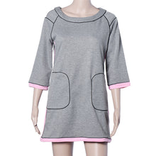 Black Friday deals Women Casual Three Quarter Sleeve Elegant Pink Grey Hit Color Loose Tee Shirt Tops Dress IMY66