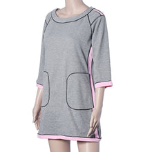 Black Friday deals Women Casual Three Quarter Sleeve Elegant Pink Grey Hit Color Loose Tee Shirt Tops Dress IMY66