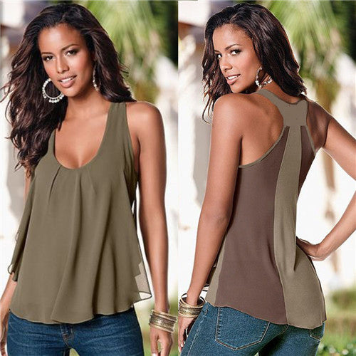 Blusa Feminina Women Chiffon Blouses Lady Sexy Backless Loose Sleeveless Shirt Casual Vest Tank Tops IMY66