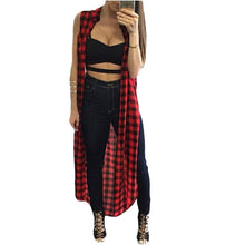 Blusas Korean Style Women Long Plaid Sleeveless Shirt Blouse Pectoral Tops Cardigan Outwear blusa feminino IMY66