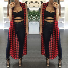 Blusas Korean Style Women Long Plaid Sleeveless Shirt Blouse Pectoral Tops Cardigan Outwear blusa feminino IMY66
