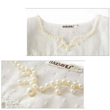 Blusas Femininas Women Lace Pearl Blouse Short Sleeve Shirt V Neck Doll Tops Women Blouses Best IMY66