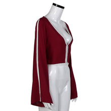 Blusas feminina Women Sexy Blouses Flare Sleeve Deep V Neck Loose Hollow Blouse Shirt Tops Shirt IMY66