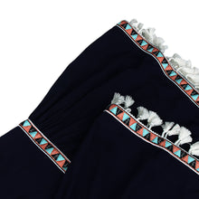 Bohemia Style Women Blouses Navy Off Shoulder Casual Slash Neck Ruffles Flare Sleeve Tassel Shirt blusa feminina IMY66