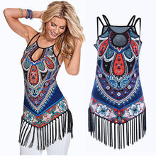 Boho Style Women Sleeveless Tops Sexy VesT-Shirt Blouse Tassel Printed Tank Tops Vest tops femme IMY66