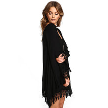 Boho Women Casual Black Long Sleeve Round Style Loose Irregular Lace Tassels Loose MIni Dress vestido de festa IMY66