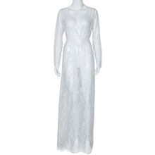 Boho Women Lace Long Dress Boho Sexy See Through Deep V Maxi Evening Party Lace Dress Beach Dresses Cover Dress IMY66