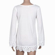Boho Women Loose T-Shirt Dress Lace Dress Casual V Neck Long Sleeve Tops White Dress vestidos femininos IMY66